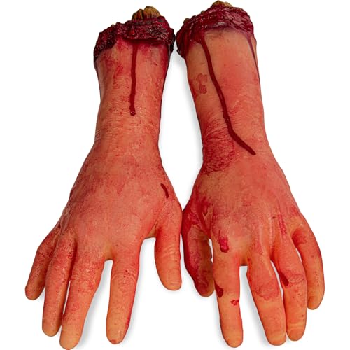 XONOR Halloween Human Arm Plastic Soft Hands Bloody Dead Body Parts Haunted Halloween Decorations 2-Pieces (Left and Right)