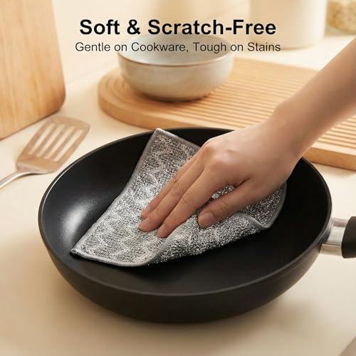 Image of 7 Pack Metal Dish Cloth, Non Scratch & Odor Steel Wool Scrubber | Reusable & Multipurpose Wire Dishwashing Rag for Wet & Dry Cleaning | Safe for Dishes, Sinks, Stove Tops & Nonstick Cookware