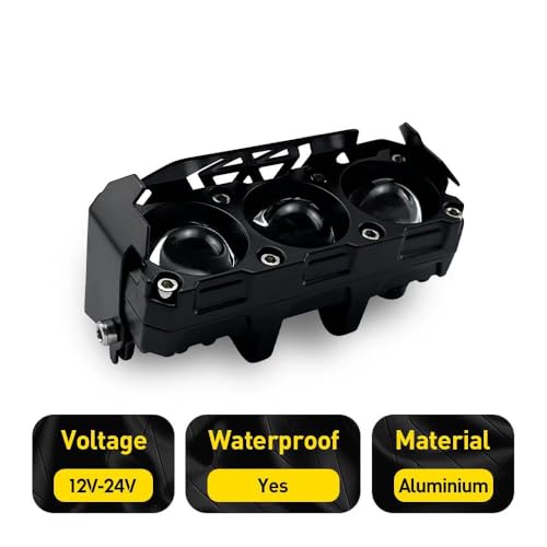 Image of AutoBizarre Car Motorcycle 12V Headlight Led Projector Lamp Dual Color Yellow White Fog Light Metal Body Spotlight Universal for All Bikes Cars SUVs etc. (3 LED, 2 pcs)