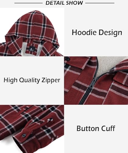 Image of SCODI Men's Flannel Shirt Jacket Fleece Sherpa Lined Plaid Zip Up Hoodies | Machine Wash, 4 Pockets, Big and Tall, Vintage, Classic, Stylish, Casual, Heavyweight Sweatshirt, Winter Outwear, Warm Coat