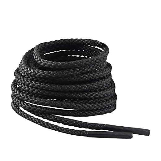 IRONLACE Unbreakable Round Bootlaces - Indestructible, Waterproof & Fire Resistant Boot & Shoe Laces, 1500-Pound Breaking Strength/Pair, Black, 45-Inch, 3.2mm Diameter, 1-Pair