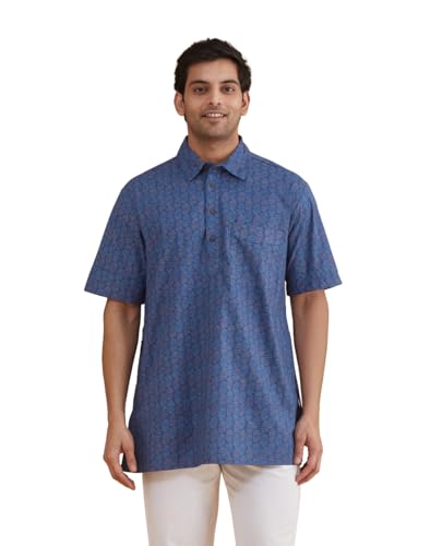 Image of Fabindia Fabnu Men Cotton Printed Mandarin Collar Full Sleeves Everyday Comfort Fit Kurta