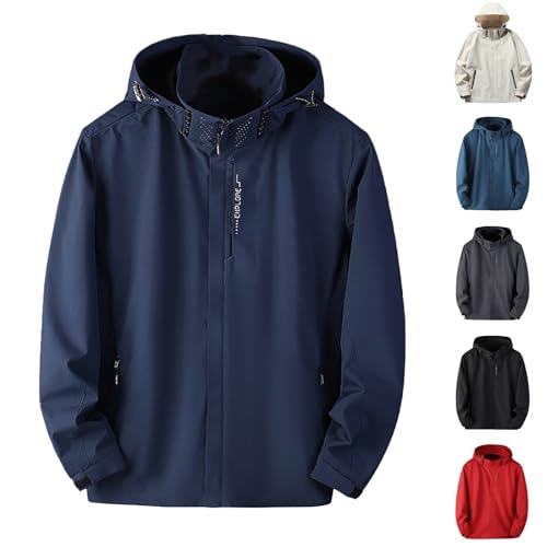 Chubasquero ligero para hombre, 5XL, chaqueta de entretiempo para hombre, negro, con capucha, chaqueta de senderismo, impermeable, transpirable, cortavientos, tallas grandes, chubasquero, monocolor