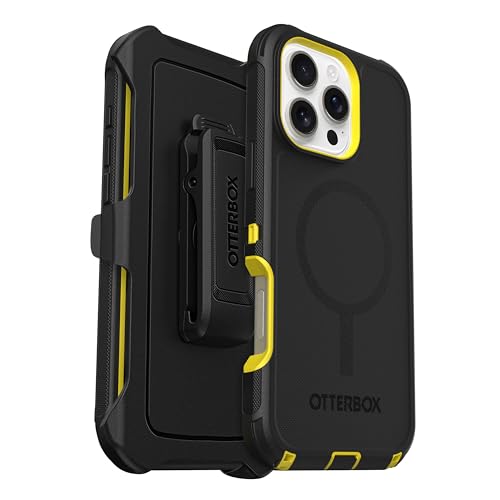 OtterBox iPhone 16 Pro Max (Only) - Defender Series MagSafe Case - Night (Black & Yellow) - Holster Clip Included - Built-in Magnets - Rugged & Durable - with Port Protection - Non-Retail Packaging