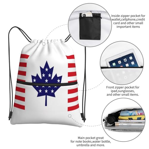 Canada Flag Drawstring Backpack Patriotic zipper Drawstring Bag for Men Women Sport Yoga Travel Gym4
