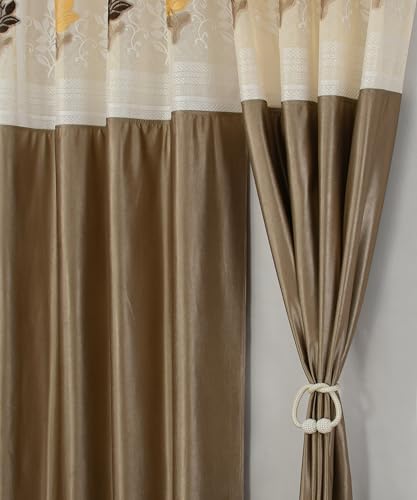 Image of LaVichitra 1 Piece Semi Sheer Floral Net Curtain - 5 X 4 Feet, Window Curtains, Hazelwood