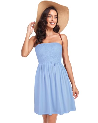 Image of Summer Dress for Women Beach Boho Strapless Cover Ups Off Shoulder Floral Sundresses