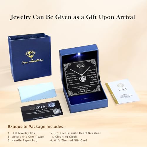 Image of 2CT Moissanite Heart Necklace for Women Wife in Gift Box,S925 Sterling Silver Jewelry for Women,Anniversary Birthday Present for Wife Her Girlfriend,18K Gold /White Gold Filled