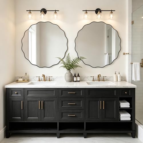 Image of WallBeyond Round Wavy Mirror for Wall Decorative 36 inch, Modern Round Mirror Aluminum Frame for Bathroom Bedroom Living Room Home House Office Entryway, Black