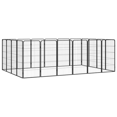 CHARMMA Dog Playpen Black Powder-Coated Steel Dog Playpen Rectangular,Dog Kennels & Runs-3115961