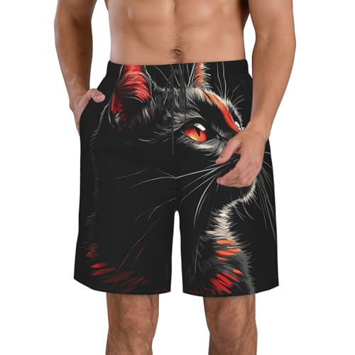 Mens Swim Trunks Board Shorts Quick Dry Shorts with Pockets - Tribal Cat Funny
