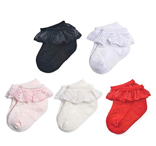 Image of EPEIUS Baby-Girls Eyelet Frilly Lace Socks,Newborn/Infant/Toddler/Little Girls (Pack of 2/3/4/6)
