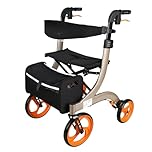 zxmeimm Electric Wheelchair Folding Rollator Walker with Dual Brakes, Seat and Detachable Storage Bag, Adjustable Height Champagne-Withoutpedals