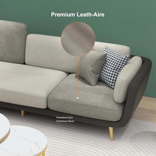 Image of Velvet Contemperory Sofa with Cushion Chaise Lounge Sectional Sofa Perfect for Living Room & Bedroom Guests Home & Office (Velvet Grey & Cream), 3 Seater
