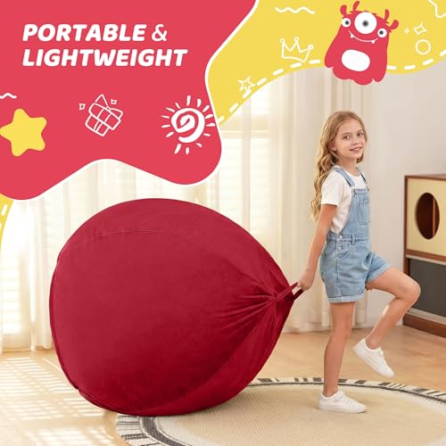 Image of HABUTWAY 2FT Bean Bag Chair 2-Pack, 2' Beanbags Small Bean Bag Chairs with Filling, Teardrop Bean Bag Chair Luxurious Velvet Ultra Soft Fur with Removable Cover(Red)