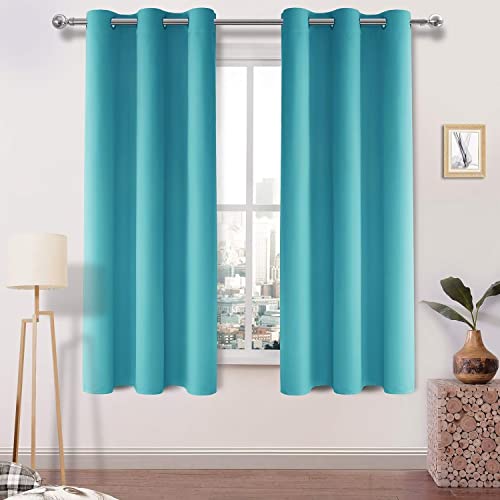 DWCN Blackout Curtains for Bedroom - Thermal Insulated Light Blocking Eyelet Window Curtains for Living Room 46 x 72 inch Length, Turquoise, 2 Panels