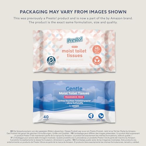 by Amazon Sanfte, feuchte Toilettentücher, geruchlos, fein bis spülend, Unparfümiert, 240 Stück (6 Packungen mit je 40 Stück)