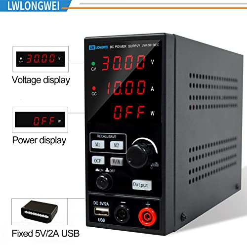Image of DC Power Supply Variable,30V 10A 300W Programmable Memory Function Adjustable Switching Regulated DC Bench Power Supply with 4-Digits LED Power Display 5V /2A USB Coarse and Fine Adjustmentsy