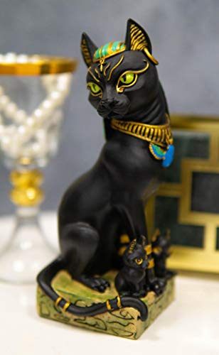 Ebros Ancient Egyptian Goddess Sitting Cat Bastet Mother with Kittens Statue in Vivid Colors 7.5" Tall Protector of Pharaoh Women Cats Home and Fertility Bast Figurine