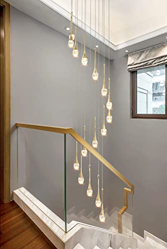 Flashing God H138'' Long Crystal Chandeliers Crystal Raindrop Pendant Light 18-Lights Staircase Dimmable Chandelier Fixtures Large Foyer Bubbles Chandelier Hallway Long Ceiling Pendant Light #TOP1