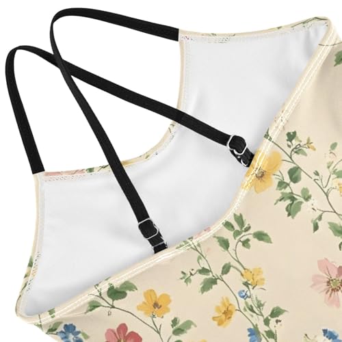 Floral Flowers Beige Girls One Piece Swimsuit Beach Swimwear 208608944