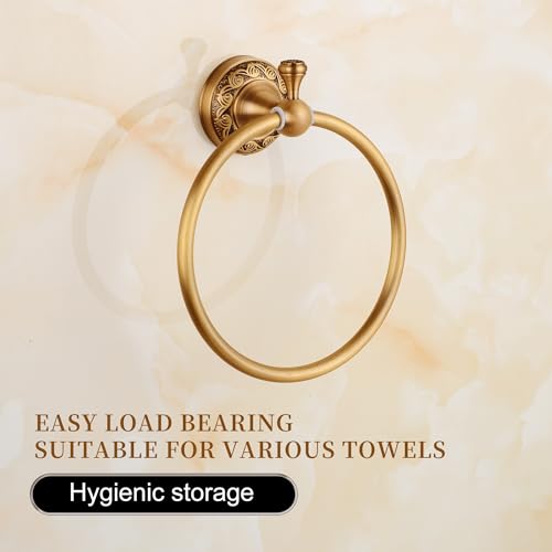 Image of Wall Mounted Bathroom Towel Ring, Bath Towel Hanger Antique Brass Pattern Carving,Brushed Bronze