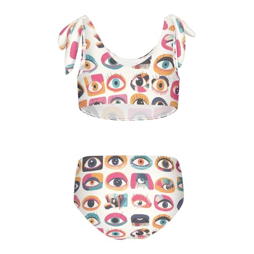 KLL Evil Eyes Black Striped Girl Two Piece Bikini Sets Quick-Dry Swimsuits Swimming Suits Adjustable Strap2