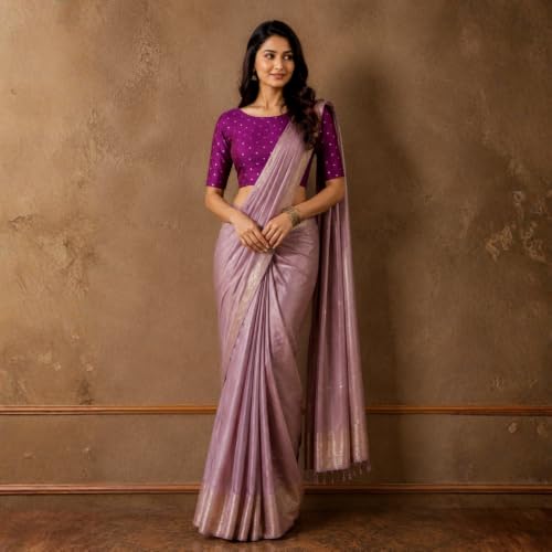 Image of Studio Shringaar Women Cotton Silk Silky Brocade Readymade Elbow Length Sleeves Saree Blouse Choli