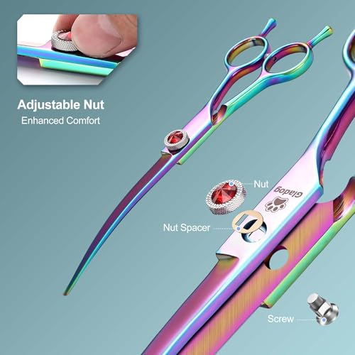 Image of GLADOG 7 Inch Professional Dog Grooming Scissors Kit, 5-in-1 Titanium Coated Pet Grooming Shears Set, Heavy Duty Grooming Scissors for Dogs (Pro Rainbow)