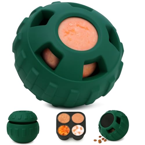 Image of Dog Chew Toys for Aggressive Chewers Large Medium Breeds, Puzzle Toys Interactive Treat Dispensing Slow Feeder Indestructible Durable Safe Rubber Teeth Clean Toys (Green Small)