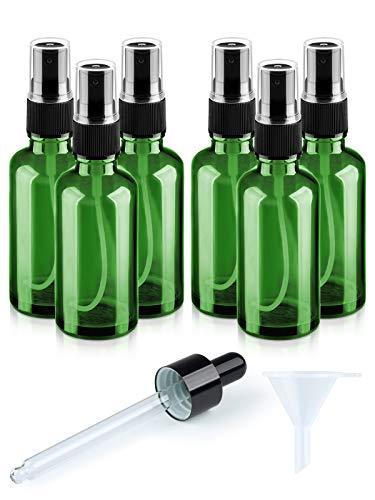 Glass Sprayer Bottle Set, Pocpic 6 Pack 2oz Fine Mist Glass Spray Bottle, Refillable Liquid Containers for Essential Oils, Perfumes,Aromatherapy and Watering Flowers Cleaning (Green)