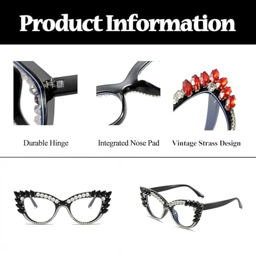 LJCZKA Cat Eye Blue Light Glasses for Women Diamond Computer Glasses Clear Lens with Rhinestone Anti Eyestrain Headache - Image 4