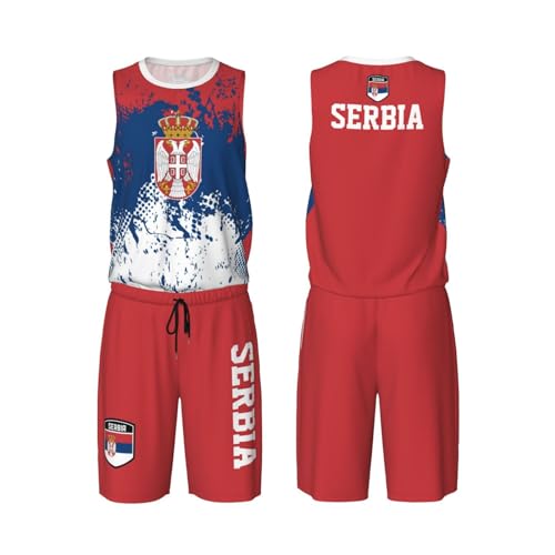 Serbia Flag Grain (2) Basketball Jersey Uniform Suit for Men Adults Training Athletic Set