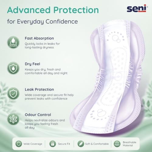 Image of Seni Lady Premium maximum long Bladder Control Pads - 30 pcs, Fully Breathable | Travel Friendly | Incontinence Protection | Absorbent | Skin-Friendly | Discreet & Comfortable