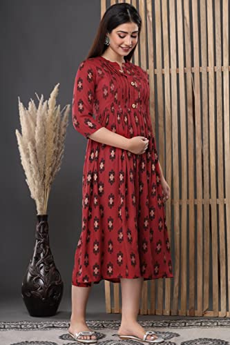 Image of Vinny's Creation Women's Cotton Maternity Kurti | Floral Printed Feeding Kurta with Hidden Zipper | Stylish Pregnancy Gown & Nursing Dress for Womens