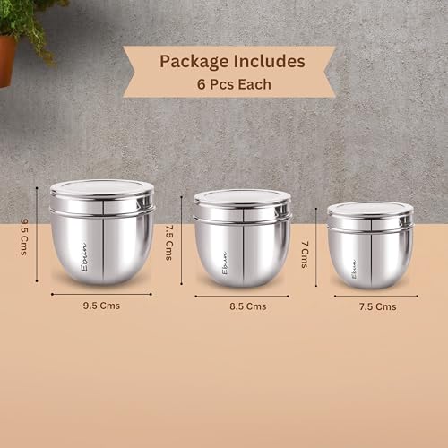 Image of Ebun Stainless Steel See Through Containers for Kitchen | Conical Shape Small Stainless Steel Dabba Set for Kitchen | Steel Container with Lid | 200 Ml, 300 Ml and 450 Ml | 18 Pcs Combo Set