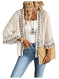 SOLY HUX Women's Long Sleeve Boho Cardigan Geo Printed Open Front Jackets Outerwear Apricot Geo Medium