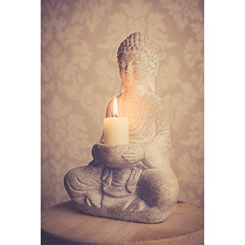 Stenen Boeddha beeldje 30cm Thaise Sculptuur Theelichtje Figuur met houder voor waxinelichtje standbeeld Zen Boeddha - Afbeelding 6