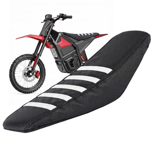 Gripper Seat Cover Compatible with Yozma IN10 Electric Dirt Bike - Non-Slip Striped Polyester Seat Cushion Protector for Ebike Waterproof Motocross Upgrade Accessories for Off-Road Riding (White)