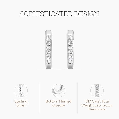 Gilded 1/10 Carat Total Weight Lab-Grown Diamond Hoop Earrings for Women in 925 Sterling Silver | Fashion Earrings Set | Hypoallergenic Fine Jewelry | SI1 Clarity, F Color2