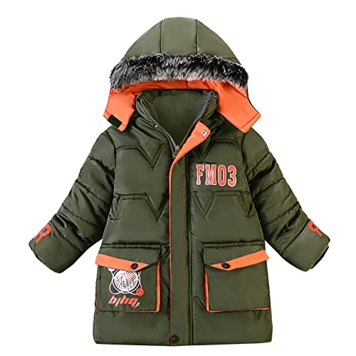 BILIKEYU Grils Boys Fashion Letter Print Coats Children Winter Jacket Coat Boy Jacket Warm Hooded Kids (Green, 18-24 Months)
