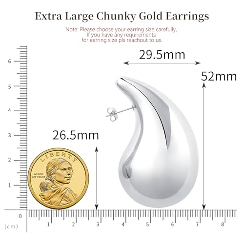 Image of Apsvo Chunky 14K Gold Plated Hoop Earrings for Women, Lightweight Waterdrop Hollow Open Hoops, Hypoallergenic Dupes Earrings