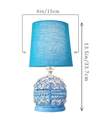 Image of Homesake Modern Small Crystal Table Lamp, Contemporary Bedroom Bedside Nightstand Lamp, Morden Minimalist, Desk Globe Lamp for Living Room Girls Kids Room, Fabric Shade, (Turquoise)