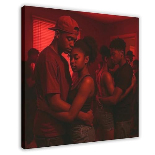 VBQHIR Leinwand-Poster, Motiv: Schwarze Jugendromanze unter dem roten Licht, 60 x 60 cm