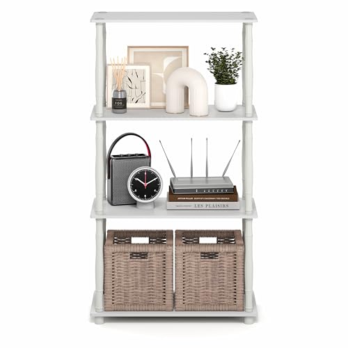 Image of Furinno Turn-N-Tube Storage Shelves, 4-Tier Open Frame Book Shelf, Standing Corner Shelf, Toolless Open Shelves, Classic Tubes, for Organization and Storage, Living Room, Home Office, White