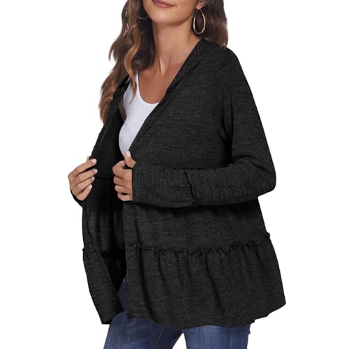 HGps8w Ruffle Tiered Hoodies Shirts for Women Casual Long Sleeve Zip Up Cardigan Loose Swing Tunic Tops4