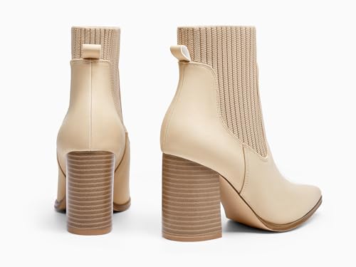 Image of Coutgo Women Ankle Boots Sock Booties Pointed Toe Chunky Stacked High Heel Knit Chelsea Winter Dress Booties