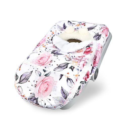 Pea Pod Winter Car Seat Cover for Baby, Infant Car Seat Canopies Cover for Newborn, Warm Plush Fleece Inner Protect Baby from Cold Wind, Stylish Floral