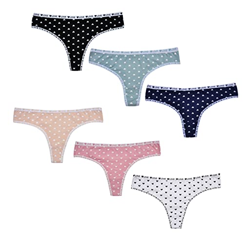6 Pack - Women's Thong Underwear, Cotton, Low Waist, Breathable - Serious Deals UK