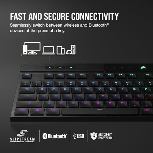 Image of Corsair K100 AIR Wireless RGB Mechanical Gaming Keyboard - Ultra-Thin, Sub-1ms Slipstream, Low-Latency Bluetooth, Cherry MX Ultra Low Profile Keyswitches - NA Layout, QWERTY - Black